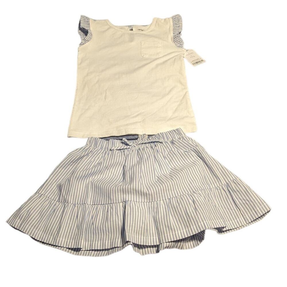 NEW Carter’s Girls Size 4 White Blue Stripe Skirt And Top Set Nautical Beach